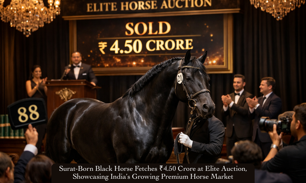 Surat-Born Black Horse Fetches ₹4.50 Crore at Elite Auction, Showcasing India’s Growing Premium Horse Market