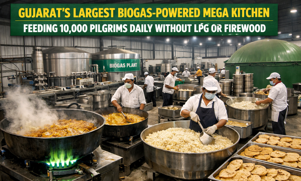 Gujarat’s Largest Biogas-Powered Mega Kitchen Feeding 10,000 Pilgrims Daily Without LPG or Firewood