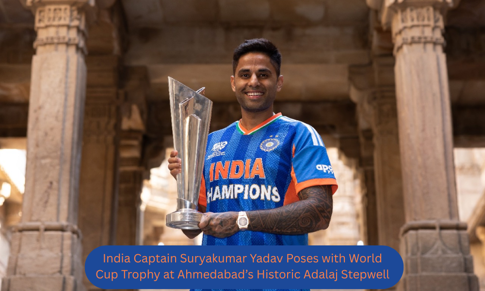 India Captain Suryakumar Yadav Poses with World Cup Trophy at Ahmedabad’s Historic Adalaj Stepwell