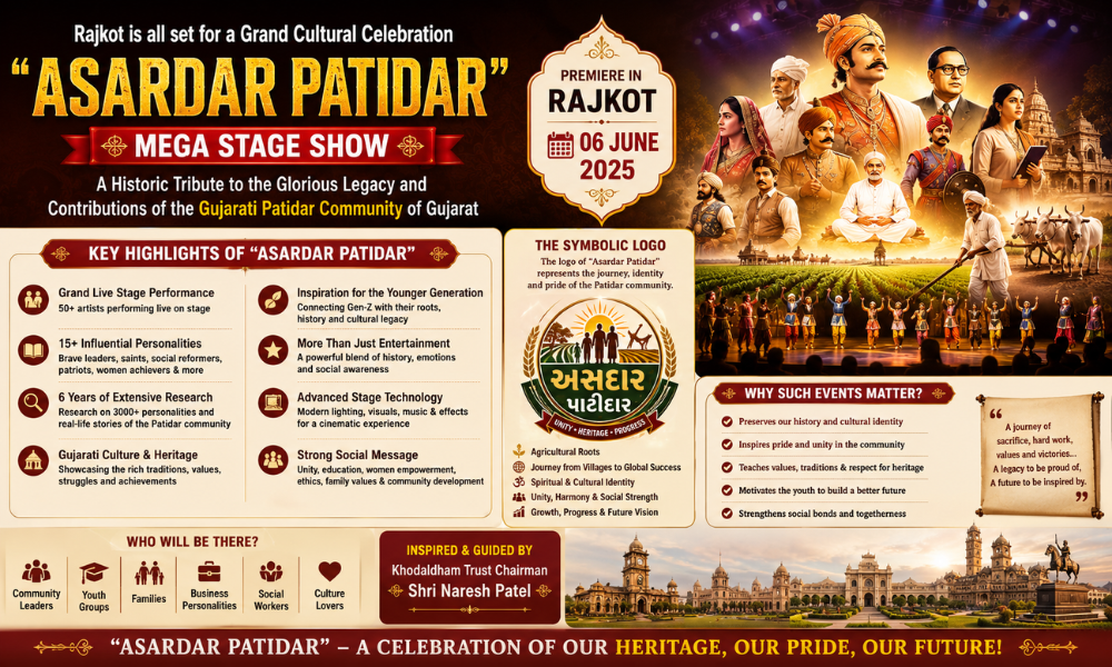 “Asardar Patidar” Mega Stage Show in Rajkot to Celebrate the Glorious History of the Gujarati Patidar Community of Gujarat