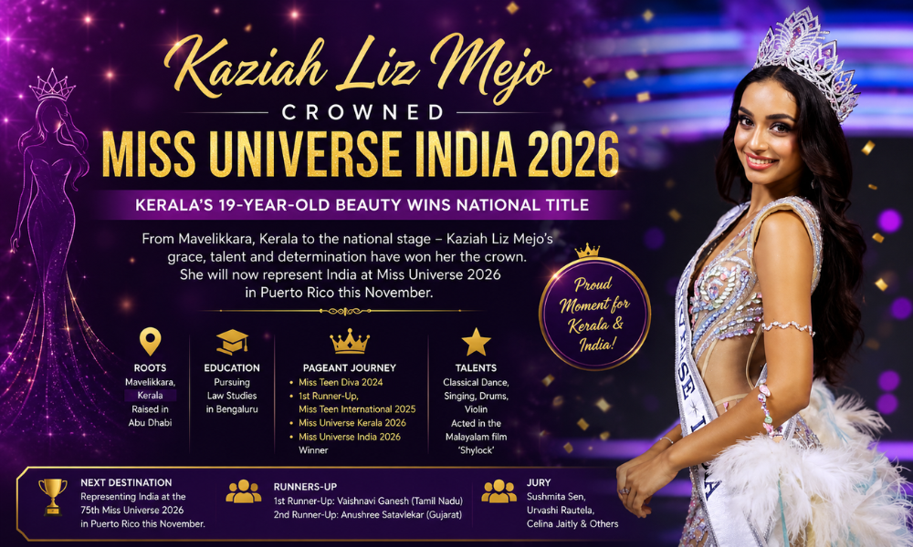 Kaziah Liz Mejo Crowned Miss Universe India 2026 Kerala’s 19-Year-Old Beauty Wins National Title