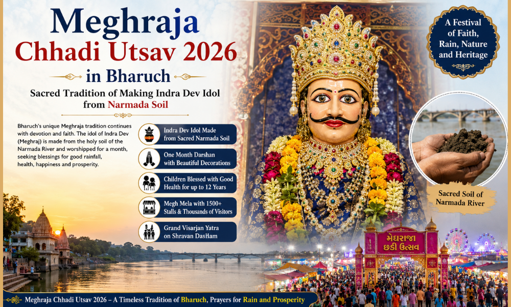 Meghraja Chhadi Utsav 2026 in Bharuch - Sacred Tradition of Making Indra Dev Idol from Narmada Soil