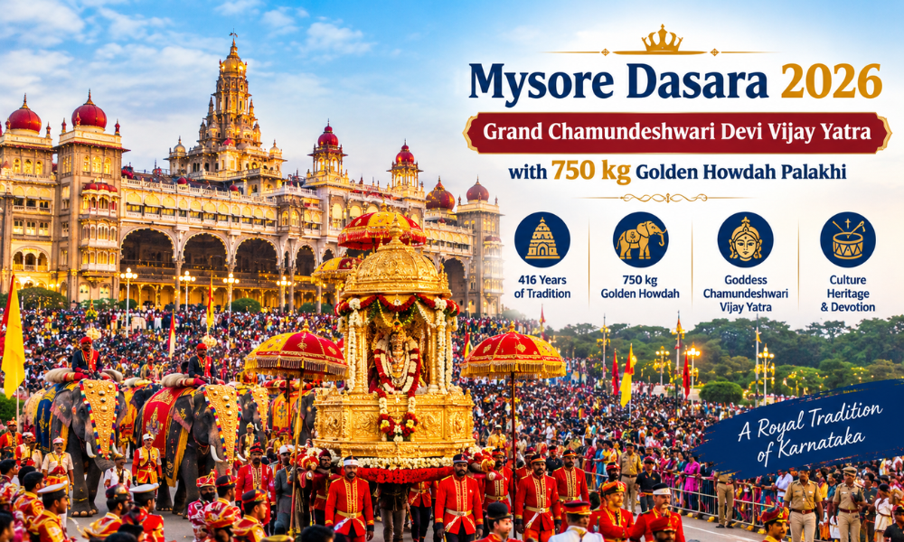 Mysore Dasara 2026 - Grand Chamundeshwari Devi Vijay Yatra with 750 kg Golden (Howdah) Palakhi
